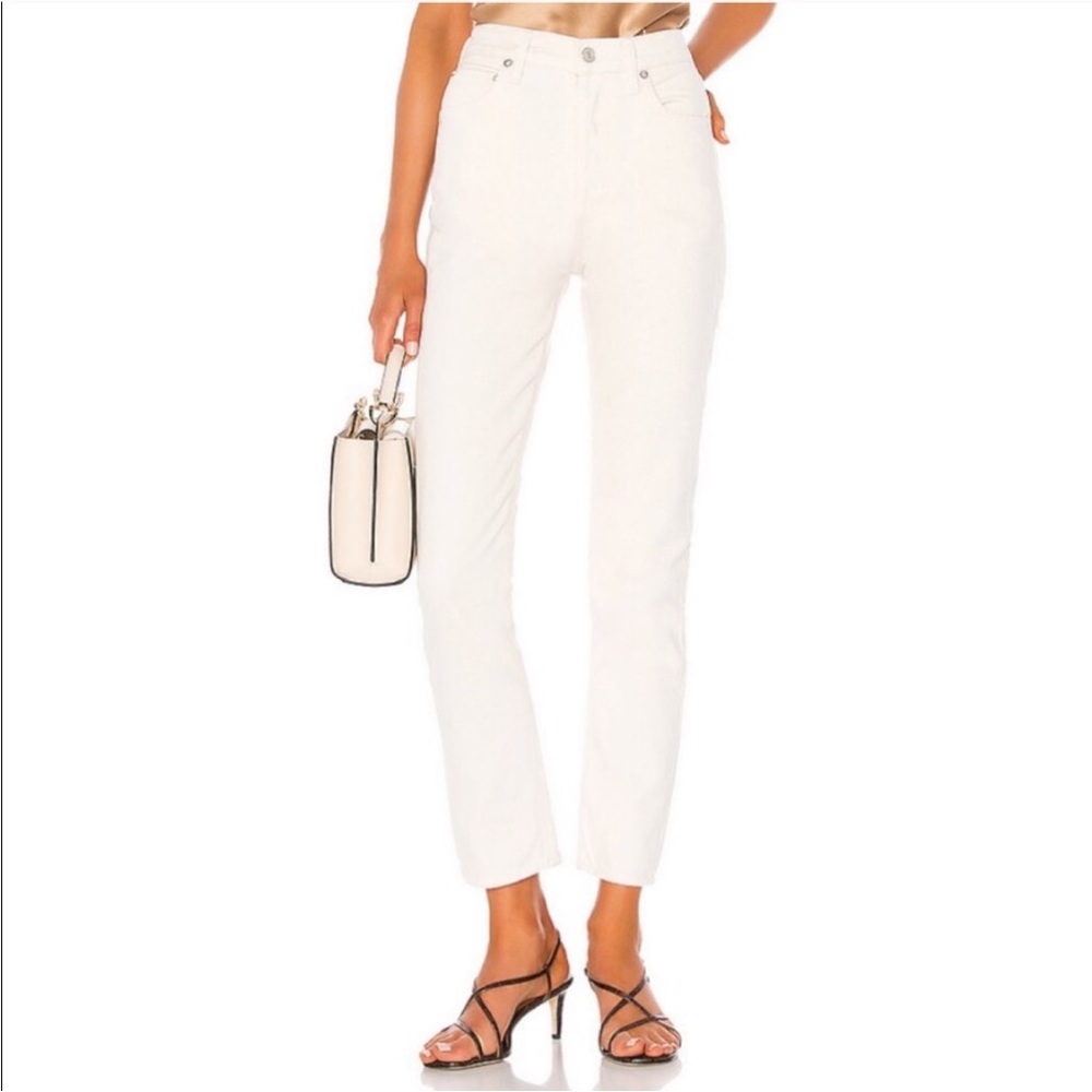 Agolde Jamie High Rise Classic Ankle Jeans Pitch White Button Fly Cotton